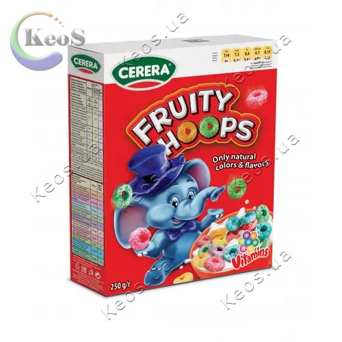 Кольорові пластівці для сніданку з фруктовим смаком Cerera Fruti Hoops 210 г.