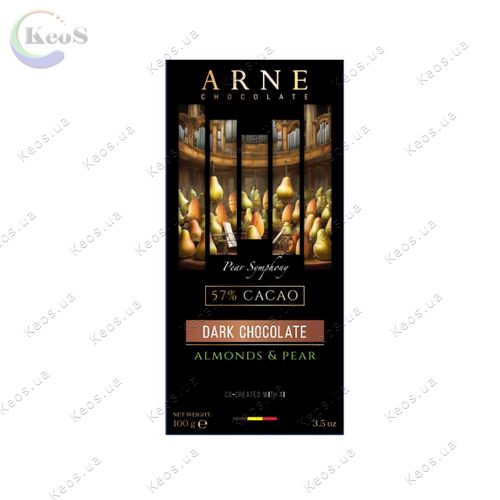 Шоколад Arne чорний 57% з мигдалем та грушею 100 г.